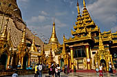 Yangon Myanmar. Shwedagon Pagoda (the Golden Stupa). Detail of the Prayer hall at each of the four cardinal points. 